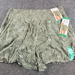 Three Dots Women’s XL Linen Look Shorts green jungle print Elastic waist