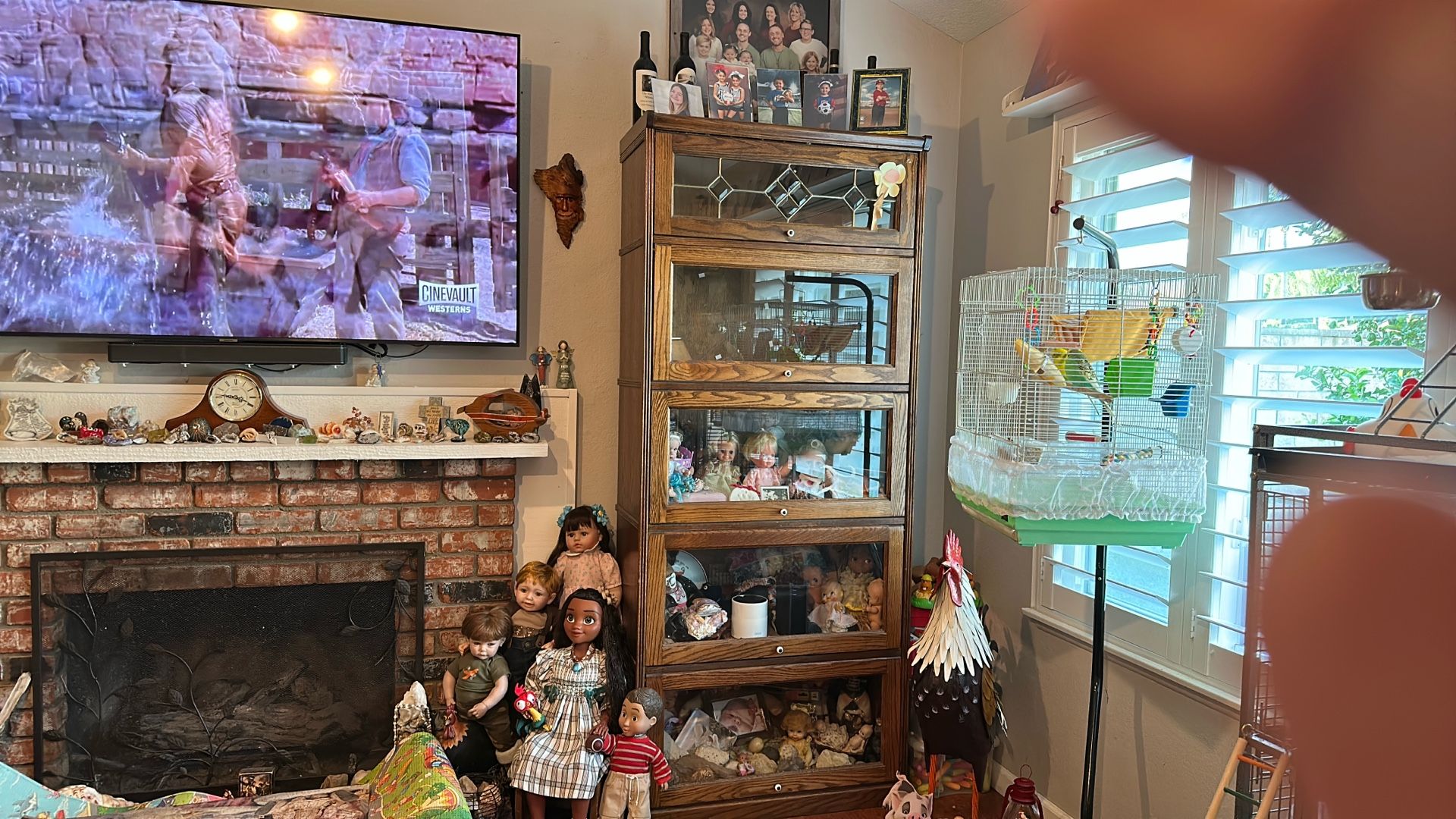 Old-fashioned pie cabinet used as a curio cabinet five shelves let glass at top