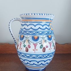 Hand Painted Signed Pottery Art Pitcher from Puente Spain 