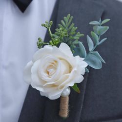 2 Pcs /  Delicate Rose & Woodland Series High-End Boutonniere For Wedding, Party Valentine's Day Valentines