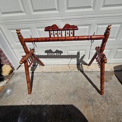 Traditional Indian Wooden Baby Cradle Stand – Maroon/Brown Sankheda Ghodiyu Frame Only
