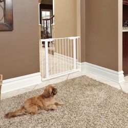 $25 Brand New In Open BoxPet gate in soft white measures 29.875H inches & expands from 29.5 - 38 inches wide