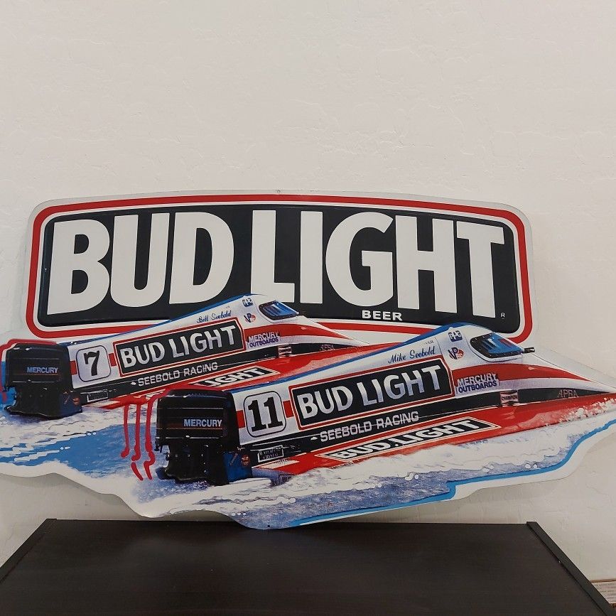 Vintage 1992 Bud Light Beer Metal Sign Seebold Racing 35