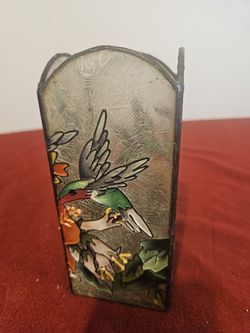 Glass Metal Painted Hummingbird Floral Square Candle Holder for Mini Candle