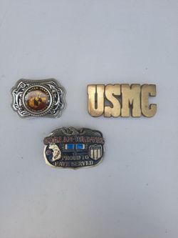 3 US Marine themed belt buckles