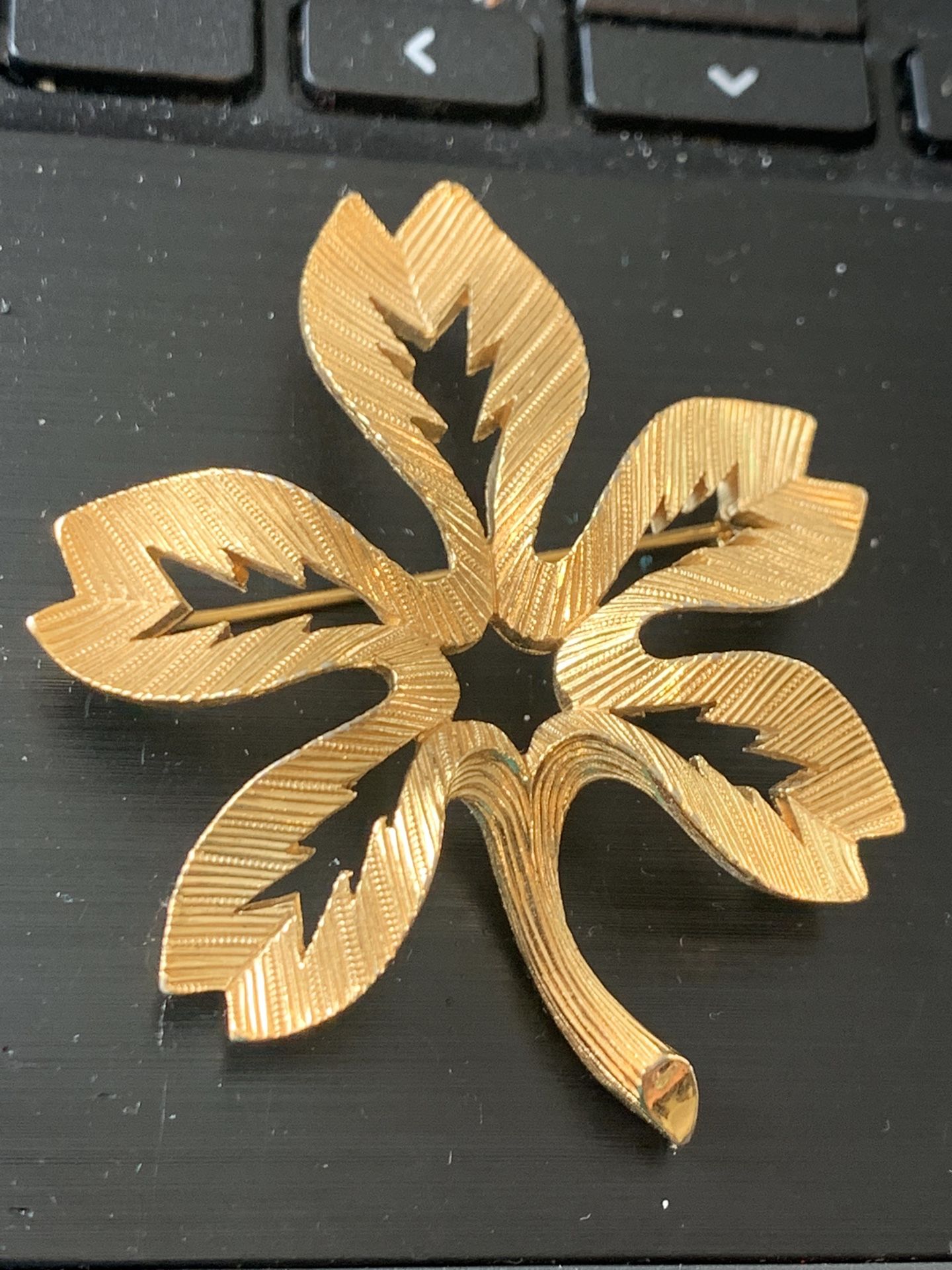 Trifari Gold Tone Leaf Pin Signed