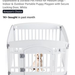Expandable & Durable Pet Fence for Medium Dogs - Indoor & Outdoor Portable Puppy Playpen with Secure Locking Door, White