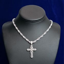 Silver Moissanite Cross Pendent With Chain 