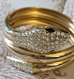 Gold Snake Wrap Bracelet with Crystal Stones