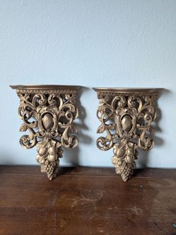 Vintage Ornate Gold Wall Shelves