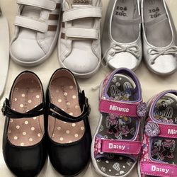 4 pairs of Size 9 shoes Flats, Minnie Mouse sandals and Adidas sneakers 