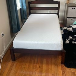 Kids Twin Size Bed, Wood Platform Bed Frame, Espresso