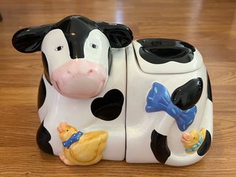 Vintage Coco Dowley Cow Canister / Cookie Jar Set (2-Piece) - Taiwan - One Small Internal Chip