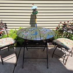Unique Hand Painted METAL TABLE & 2 CHAIRS