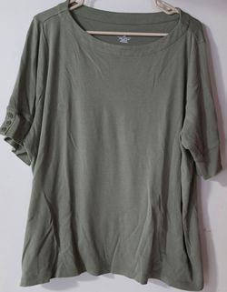 2X CJ Banks Olive Green Short Sleeve Button-Tab Tee