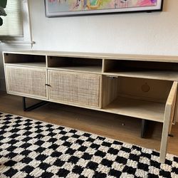 Rattan Wood Iron 3-door Media Console