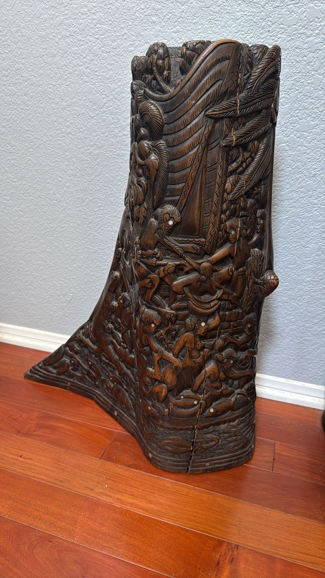 Large 24” Solid Wood Carved Indonesian Statue 23” Wide