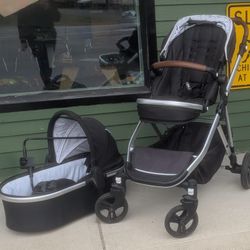 Mockingbird Single-to-Double Stroller with bassinet in black.