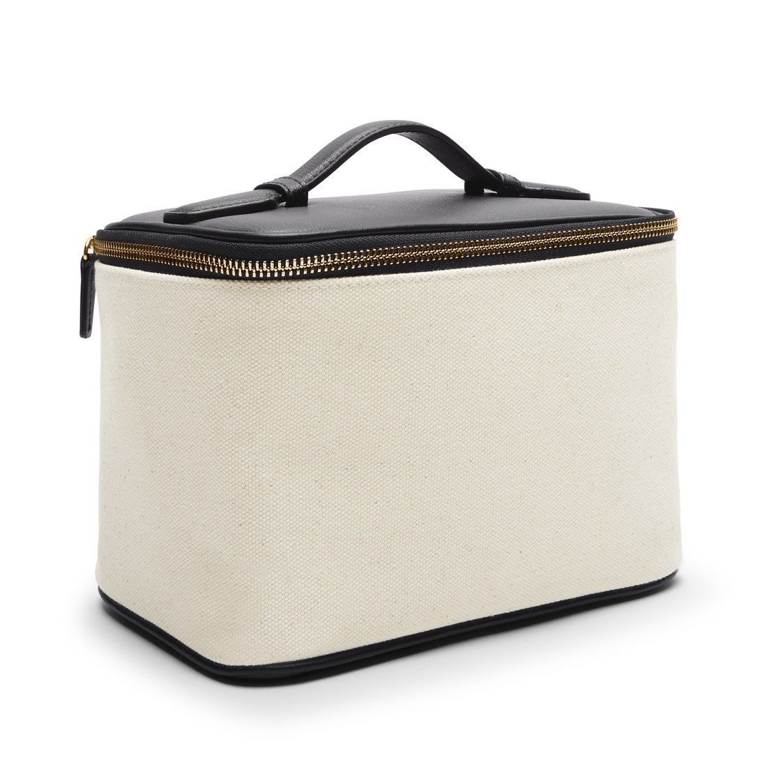 Brand New: Natural Canvas/Black Leather Medium Train Case by Leatherology