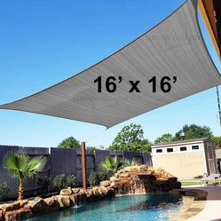 BRAND NEW $40 Square 16x16ft Sun Shade Sail Outdoor Patio Top Cover 185gsm 95% UV Block with Ropes