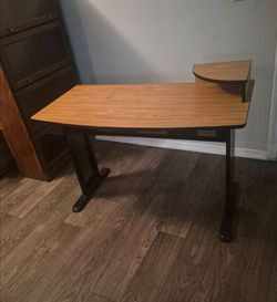 Oak Finish Computer Desk with Built-In Monitor Stand