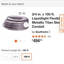 100 ft Southwire 3/4” Liquidtight Flexible Metallic Conduit | Titan Steel | NEW | (2 Available)