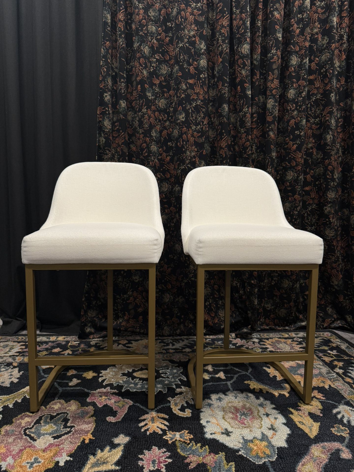 Modern Counter Stools – Set of 2 (White & Gold, Excellent Condition)