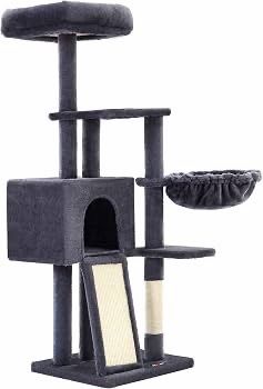 Tree, 53.1-Inch Cat Tower for Indoor Cats, Multi-Level Cat Condo with Removable Washable Perch Cover, Cat Furniture with Scratching Post and Board, Ba