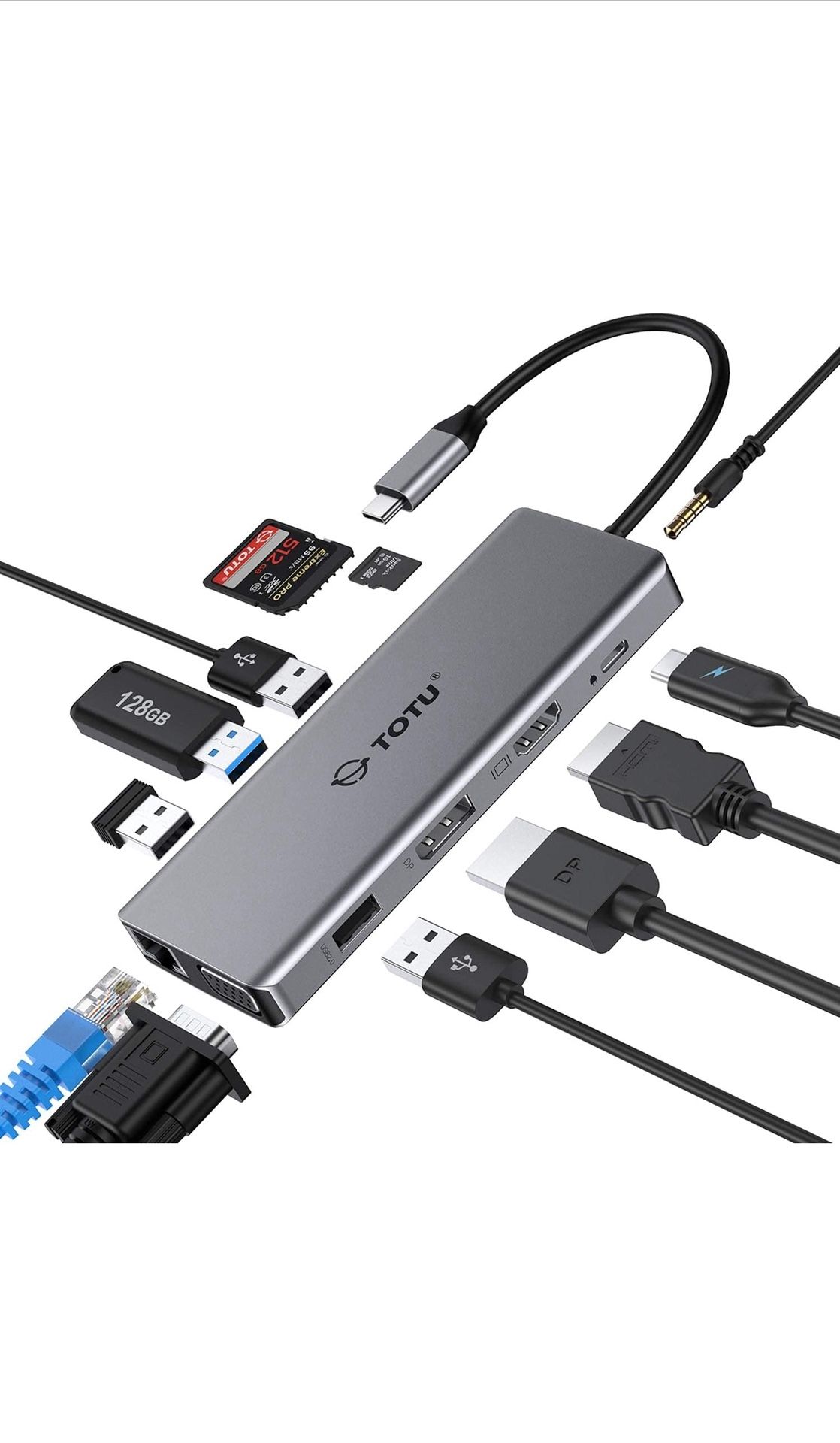 USB C Hub, TOTU Upgraded 13 in 1 Type C Hub to 4K HDMI & DP, VGA, 2 USB3.0/2 USB2.0/75W PD, Triple Display Docking Station for MacBook Pro and Windows