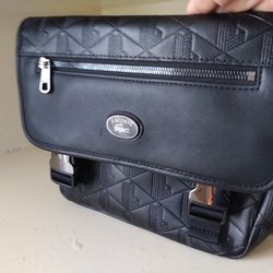Lacoste Black Leather Elegant Messenger Cross Bag 