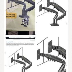 Dual monitor mount. F160 Gas Spring Dual Monitor Stand 10"-27" 360° Rotation Holds 2-9kg Screens Adjustable Height Black Desktop Mount for Optimal Vie