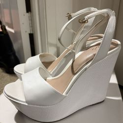 All White Wedge Heels