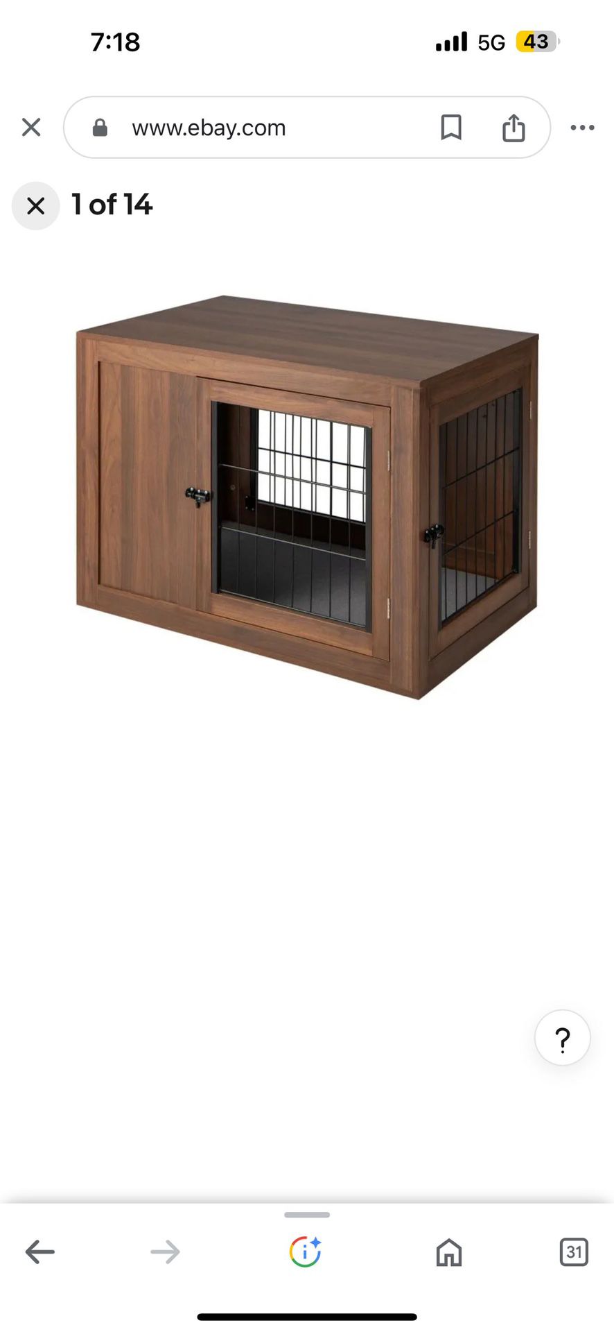 Dog Crate Furniture Wooden Pet Kennel Cage End Table w/ 2-Doors & Cushion Walnut