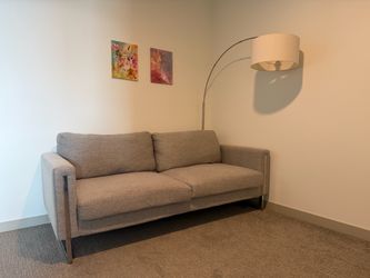 Coaster Modern Gray Sofa with Chrome Accents – Super Clean