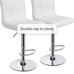  Bar Stools Set of 2, PU Leather Adjustable Swivel Barstools, Armless Hydraulic Kitchen Counter Bar Stool, Kitchen Island Chairs Set of 2, White