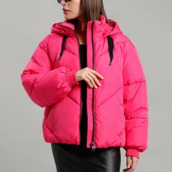 GUESS Women's Pink Puffer Size S Hooded Winter Puffer Jacket