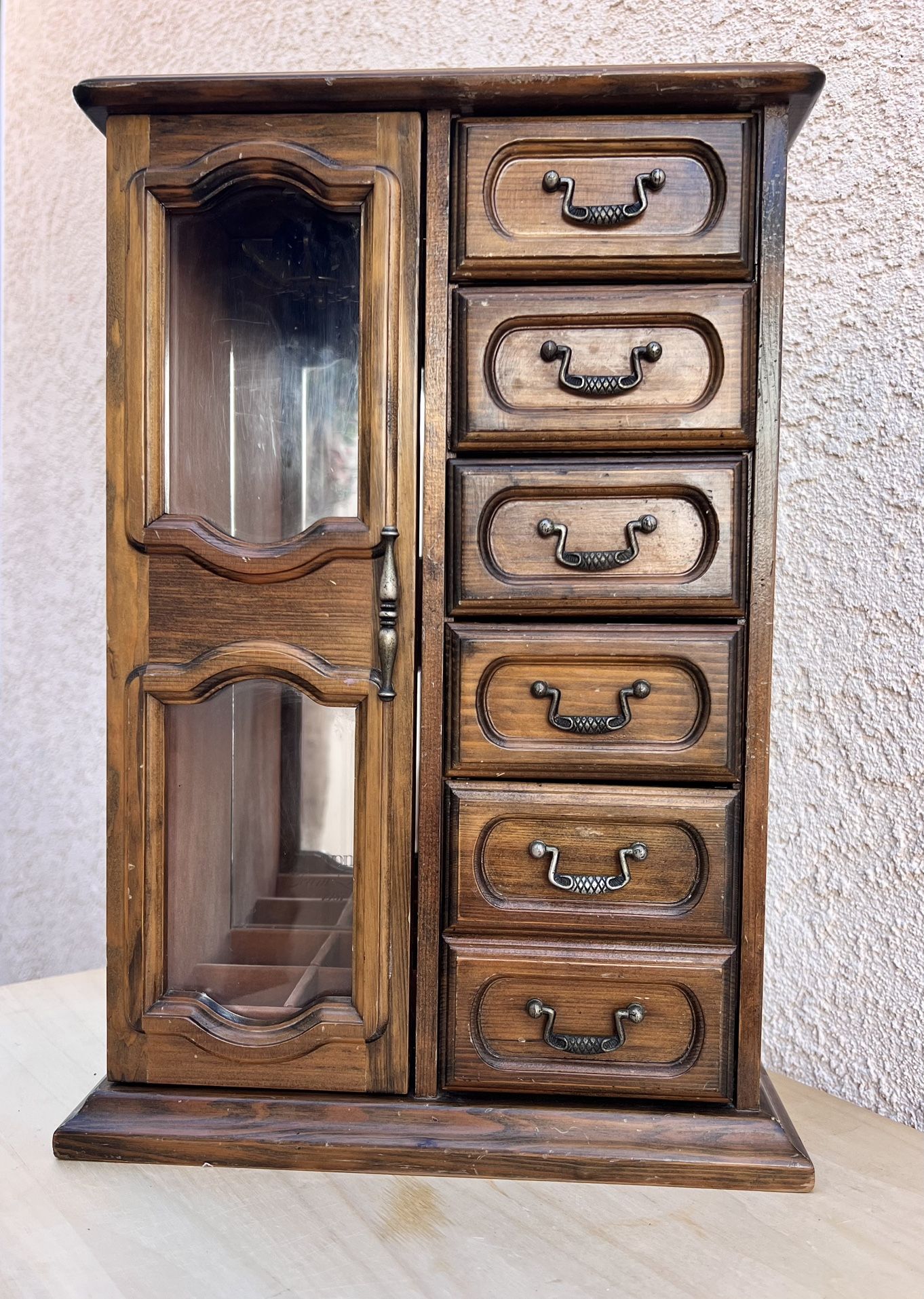 Vintage 1981 Wooden Jewelry Box with Mirror and Drawers Avon Team Leader 1981
