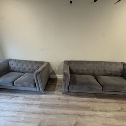 Velvet Grey Couch Set
