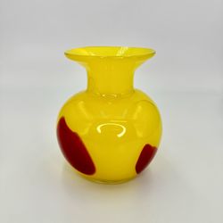 Yellow and Red Art Glass Vase 5” Tall - Decorative Home Decor
