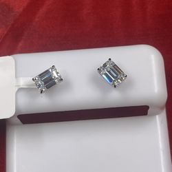 Emerald Cut Moissanite Sterling Silver Earrings