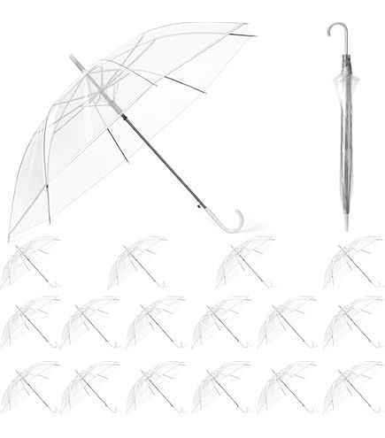Clear Umbrella Wedding Bulk with J Hook Handle Auto Open Clear Dome Umbrella Windproof for Outdoor Events, Wedding Supplies, Birthday, (3 Sets Availab