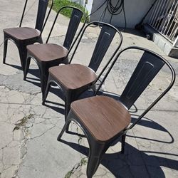 4 Industrial Metal Chairs With Wood Seats