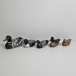 Miniature Loon Mallard Duck Decoys " Hand Crafted Painted Wood Set Of 5 Vintage
