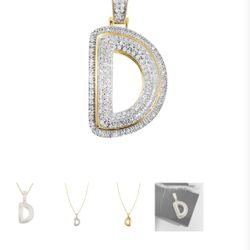 10k yellow gold diamond D pendant 