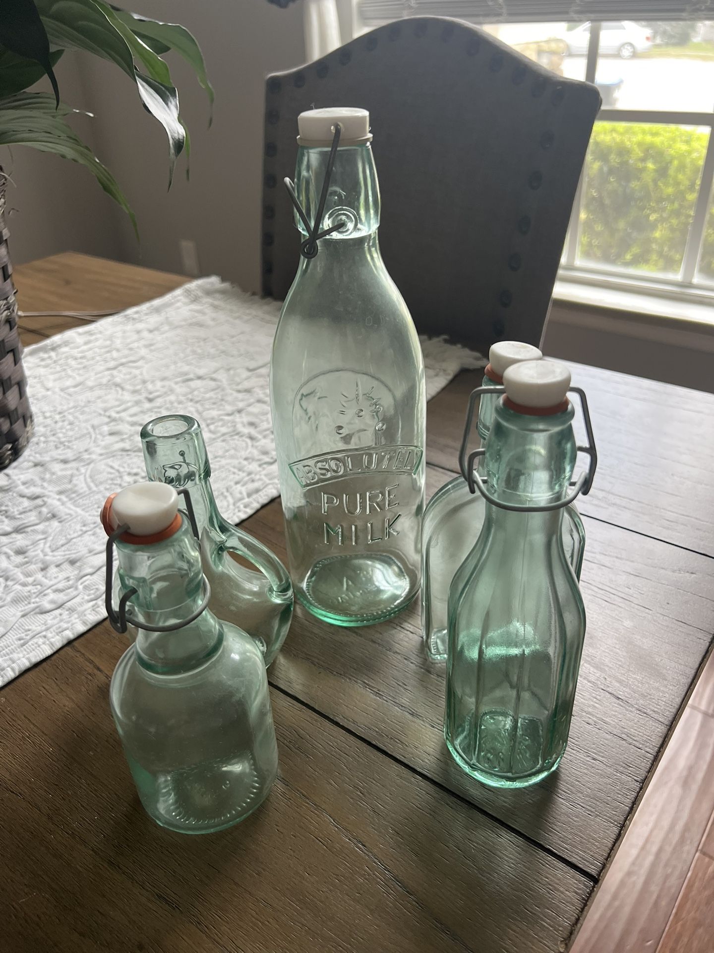 Vintage antique blue glass bottles