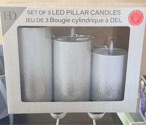 HD Set of 3 LED Pillar Candles, New in Box