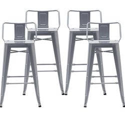 Metal Barstools Set of 4 Industrial Bar Stools Counter Stools with Backs Indoor-Outdoor Counter Height Bar Stools (24 inch, Silver)