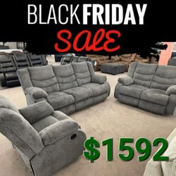 Tulen Gray Reclining Living Room Set 3 Pc