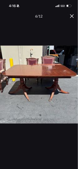Antique English Regency Mahogany Double Pedestal Triple Leaves Extendable Dining Table