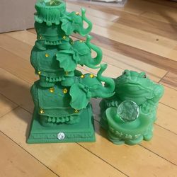 Asian Elephants Candle Holder and Frog